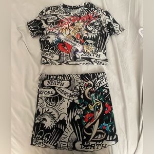 ED HARDY x Dolls Kill TWO PIECE SKIRT SET